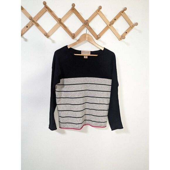 Philosophy Cashmere Color Block Striped Scoop Neck Sweater - Size S - Picture 1 of 5